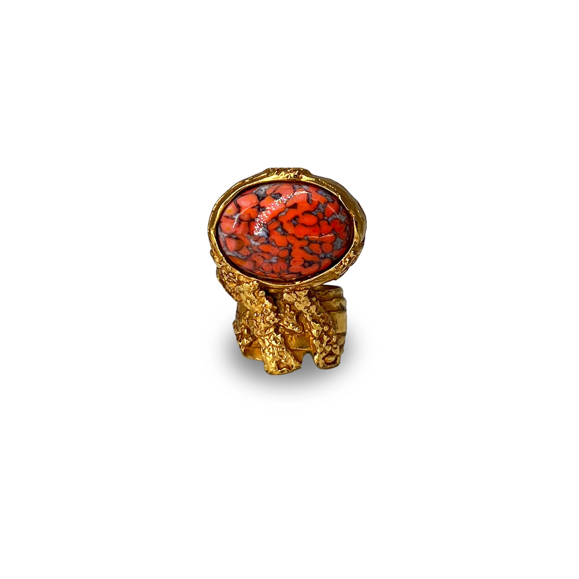 Yves Saint Laurent gold coral cabochon stone arty cocktail ring