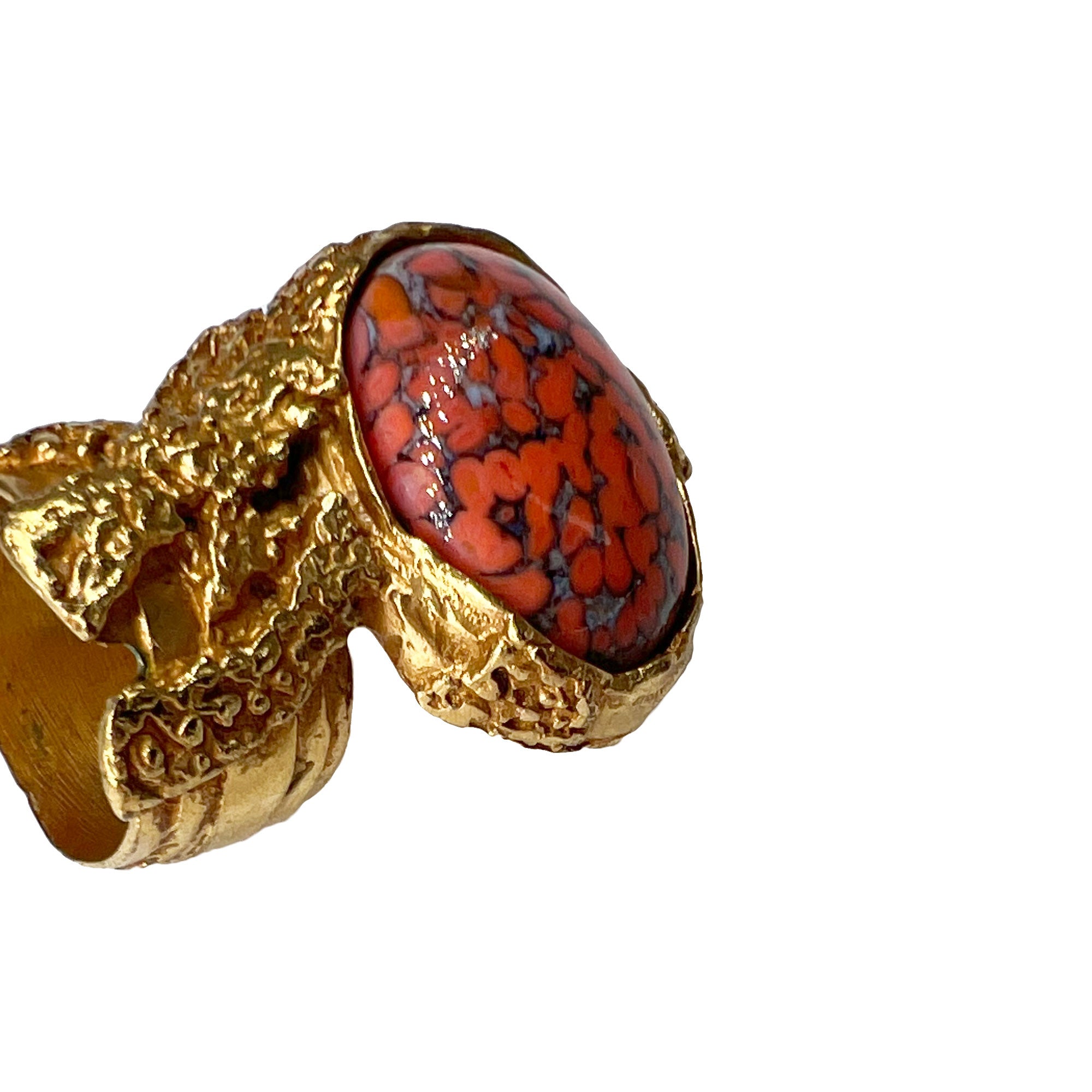 Yves Saint Laurent gold coral cabochon stone arty cocktail ring