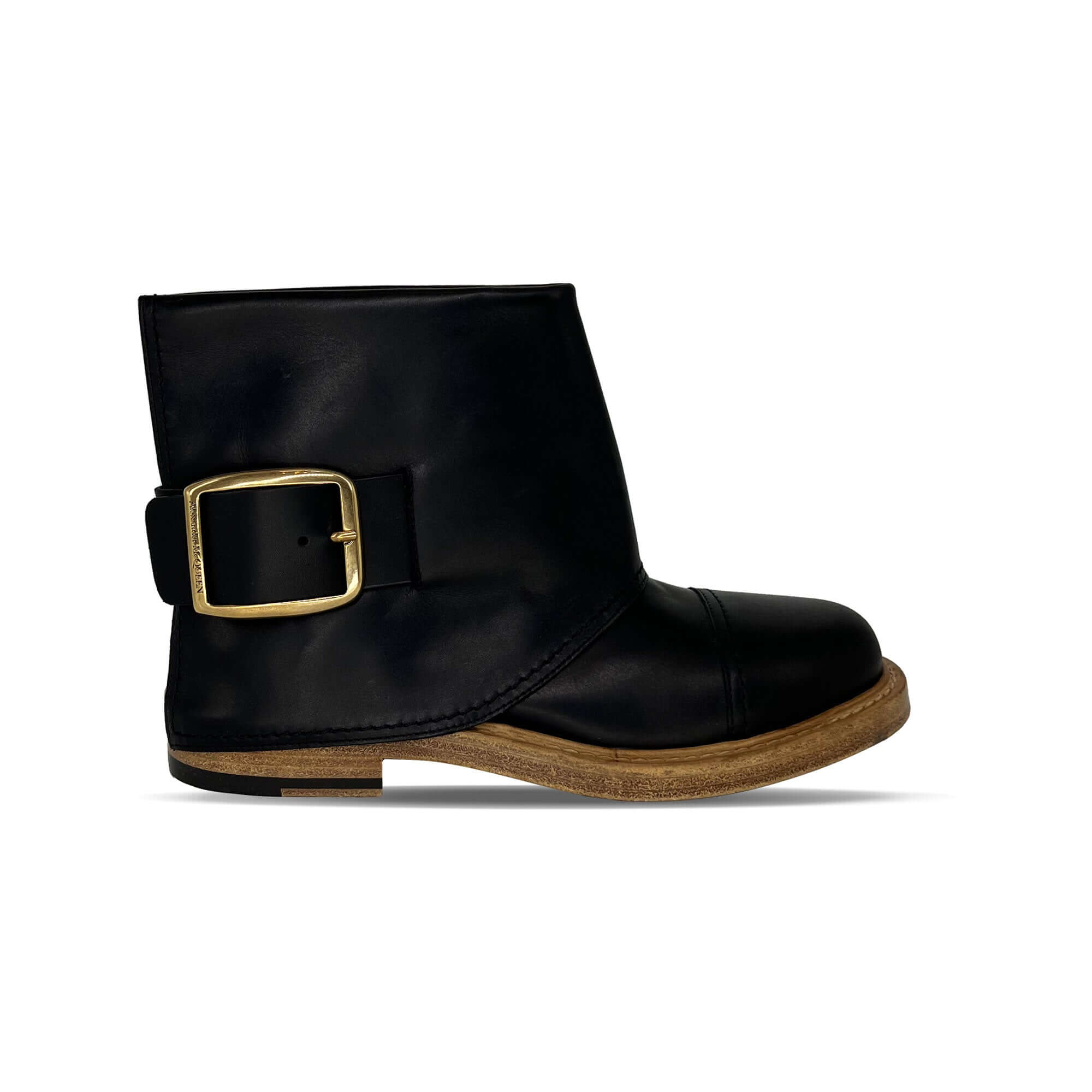Alexander McQueen gold buckled leather ankle boots