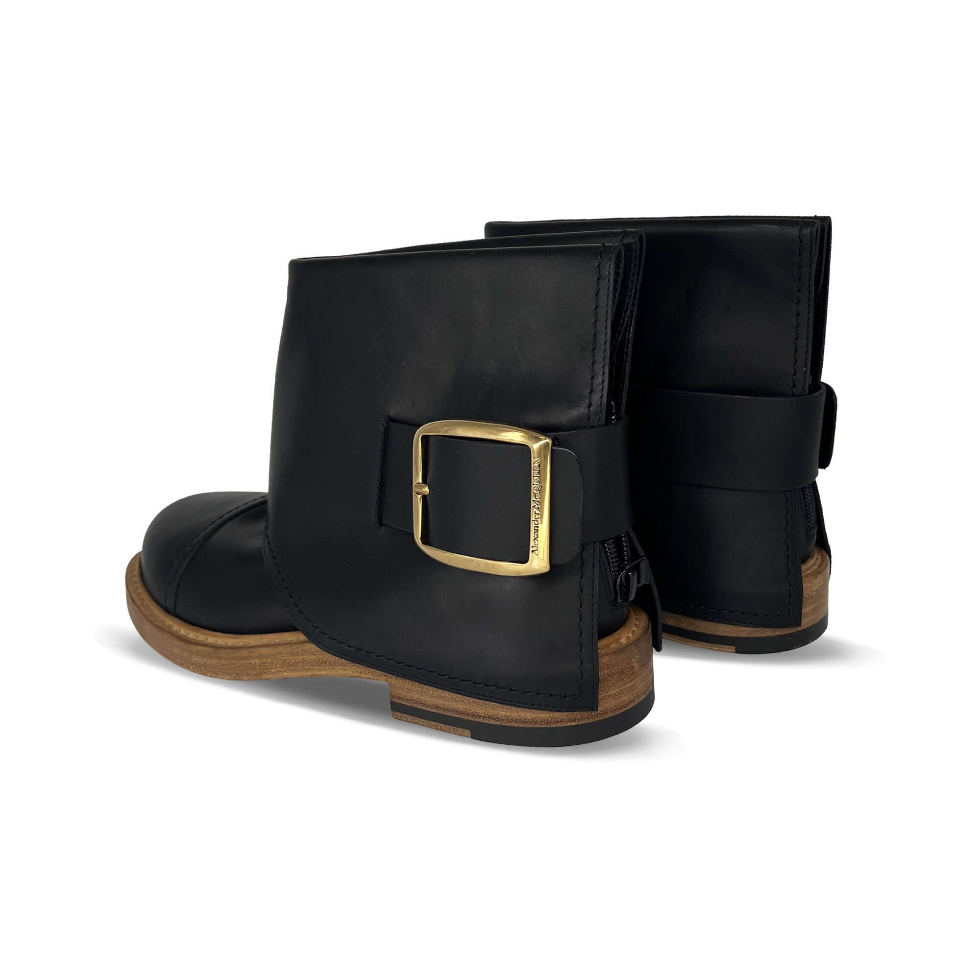 Alexander McQueen gold buckled leather ankle boots