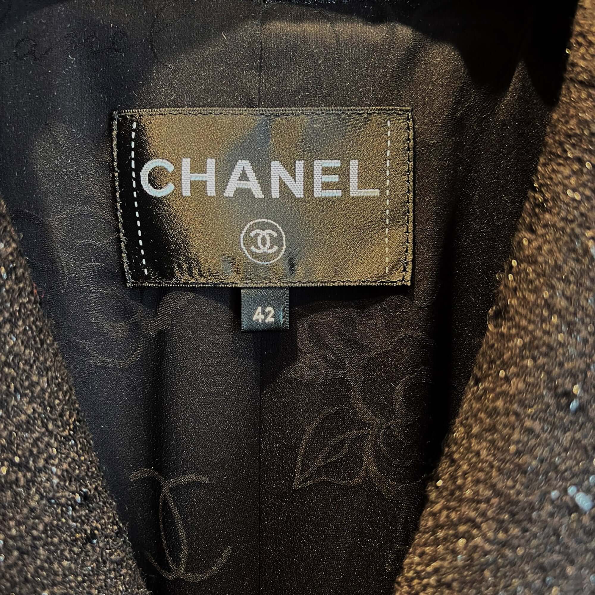 Chanel black jacket with white buttons