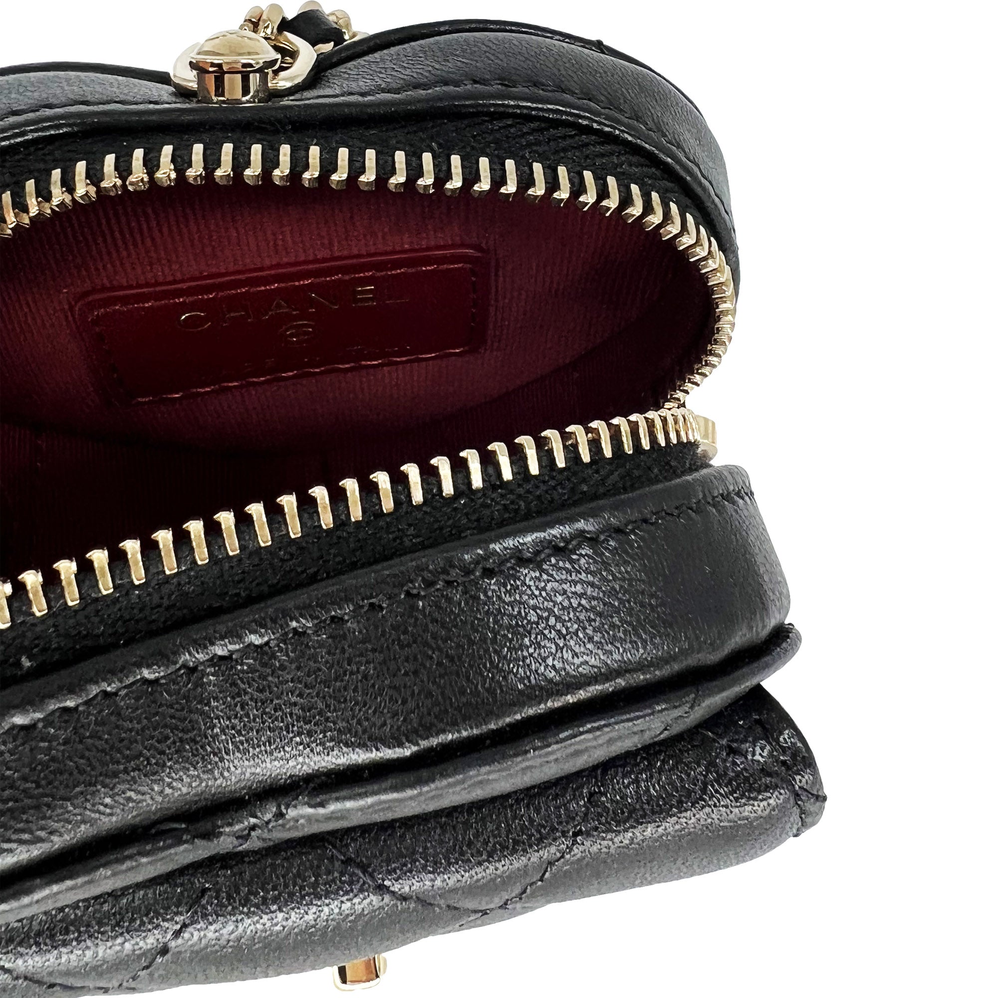 Chanel Black Heart Zipped Coin Calfskin Mini Bag