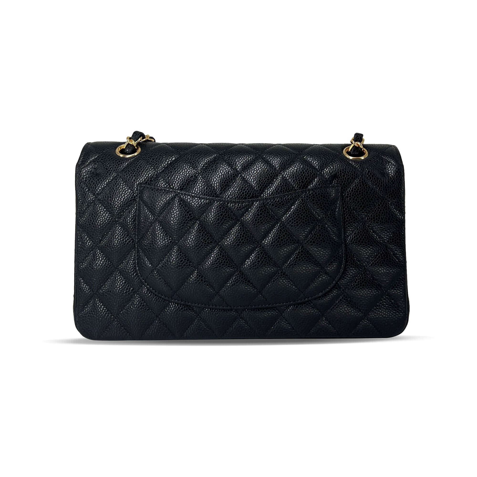 Chanel medium black caviar leather double flap closure bag