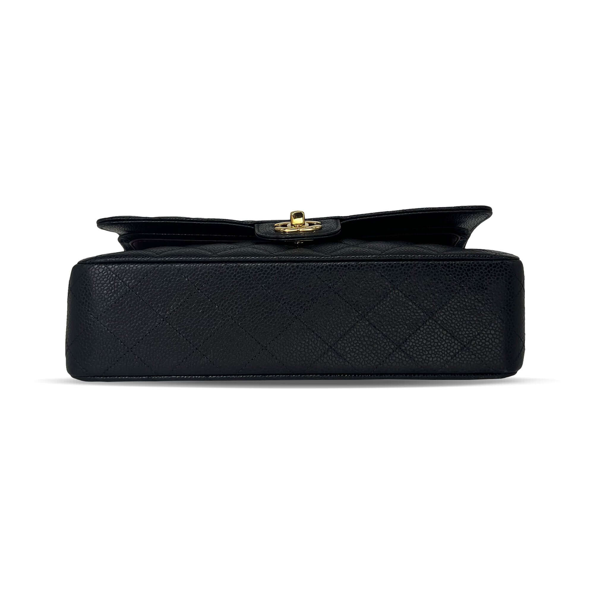Chanel medium black caviar leather double flap closure bag
