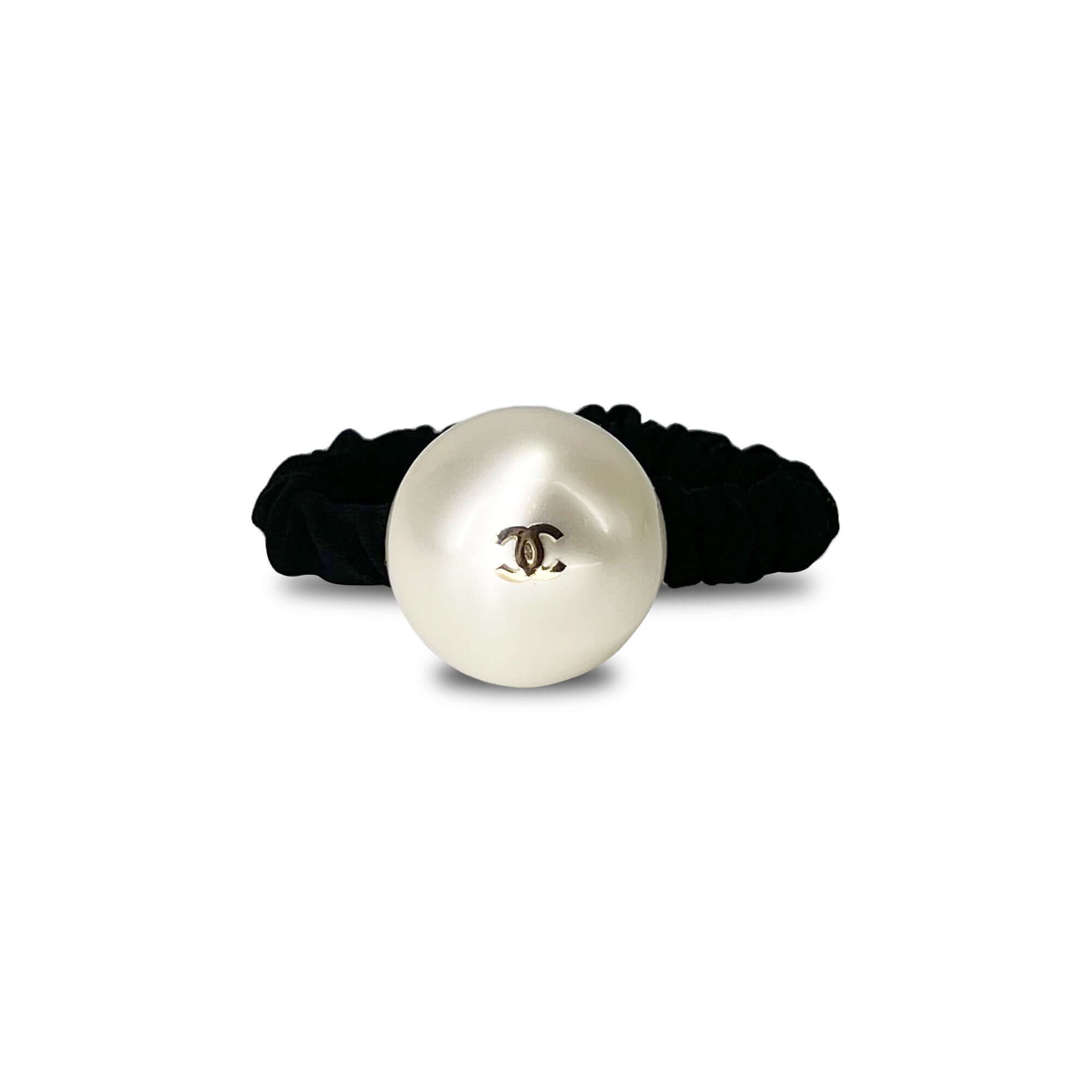 Chanel CC Black & Faux Pearl Hair Bobble/ Scrunchie – V & G Luxe