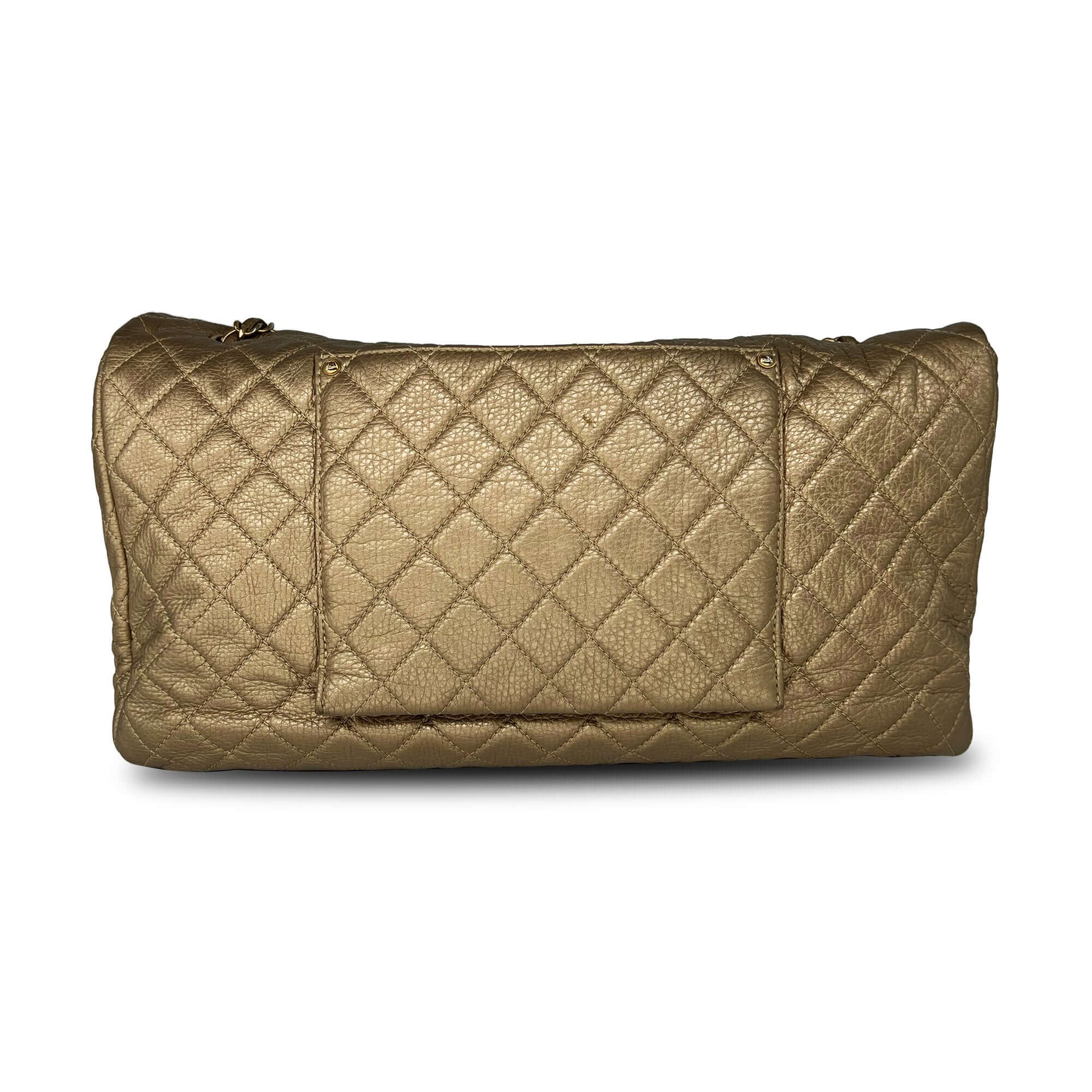 Chanel gold quilted leather travel bag