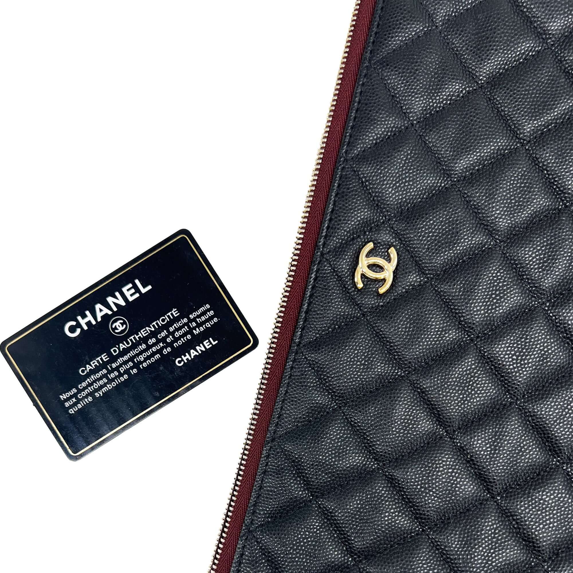 Chanel black quilted caviar leather large bag