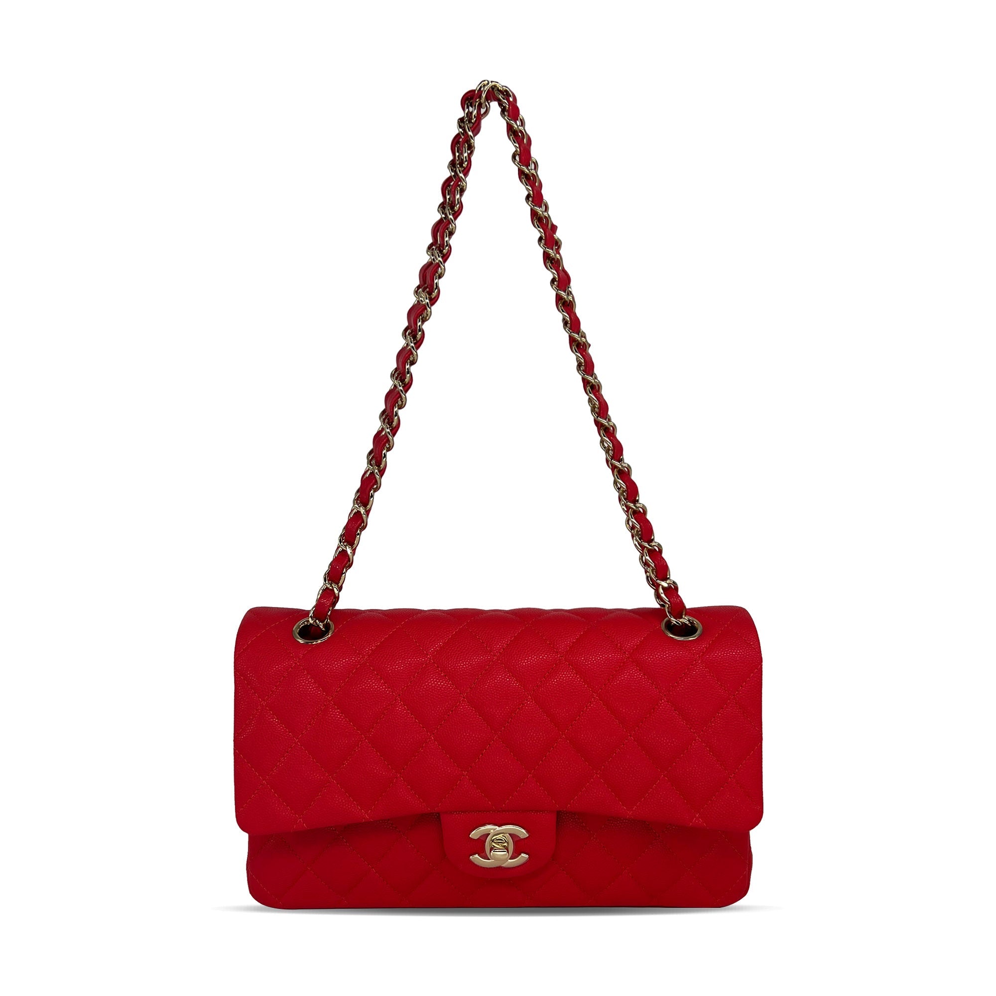 Chanel red/watermelon caviar leather double flap closure bag