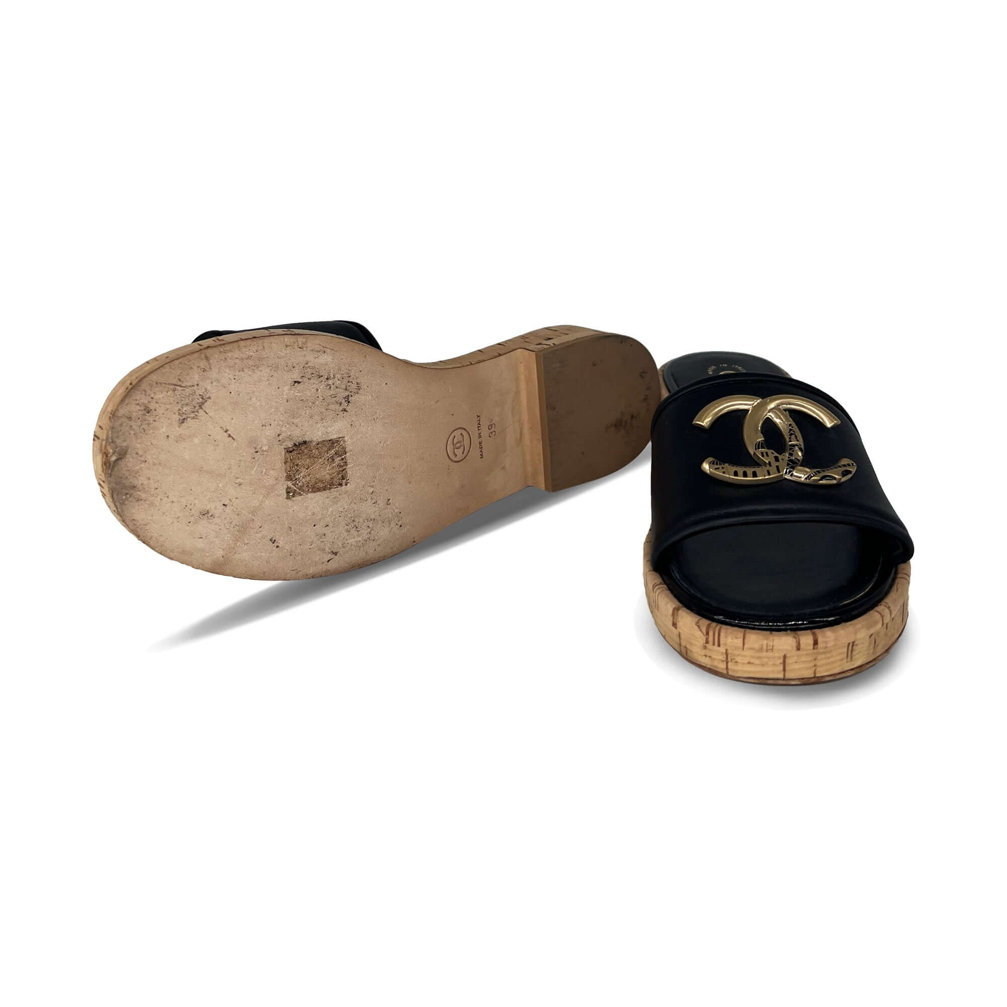 Chanel gold logo mules sandals