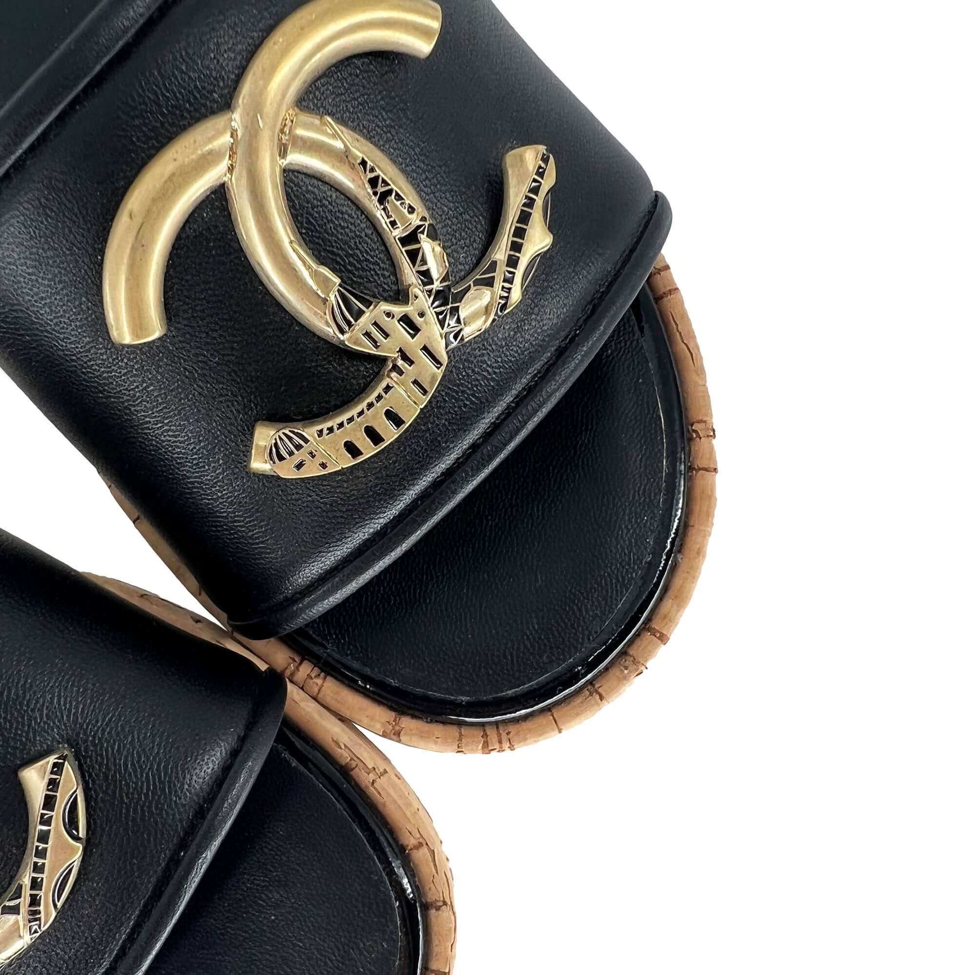 Chanel gold logo mules sandals