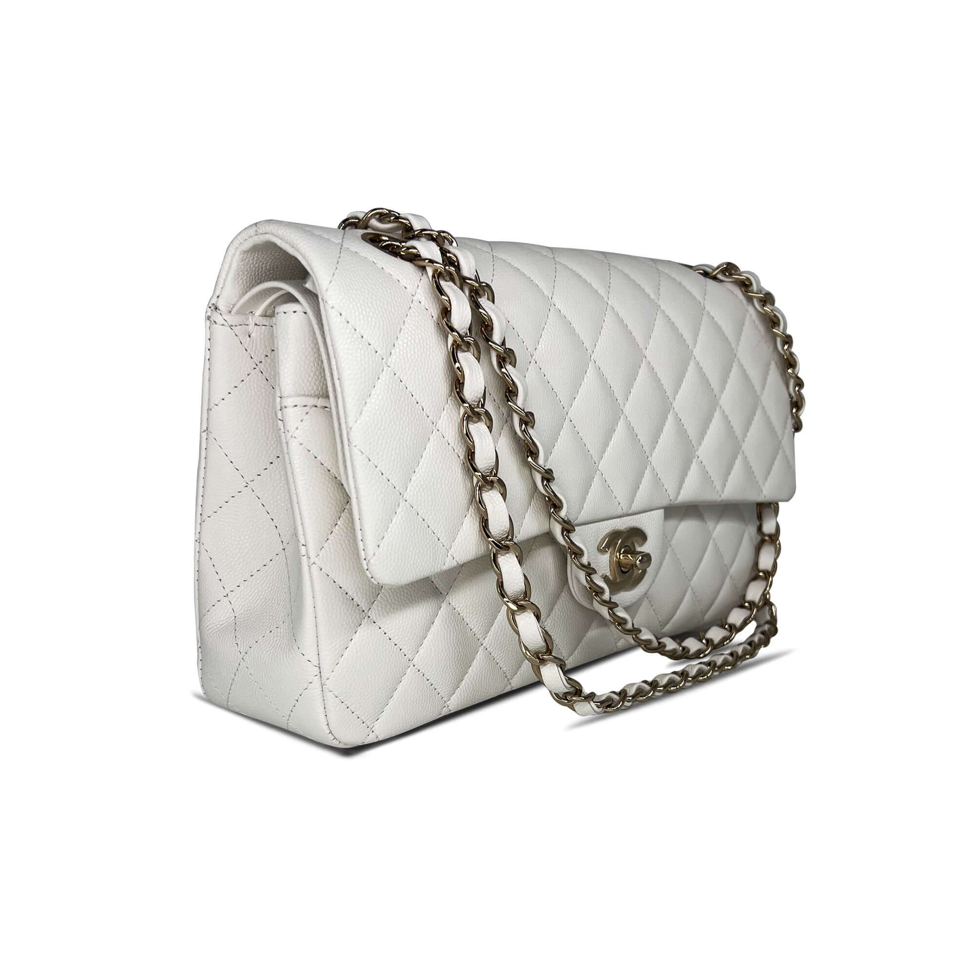 Chanel optic white caviar leather double flap closure bag