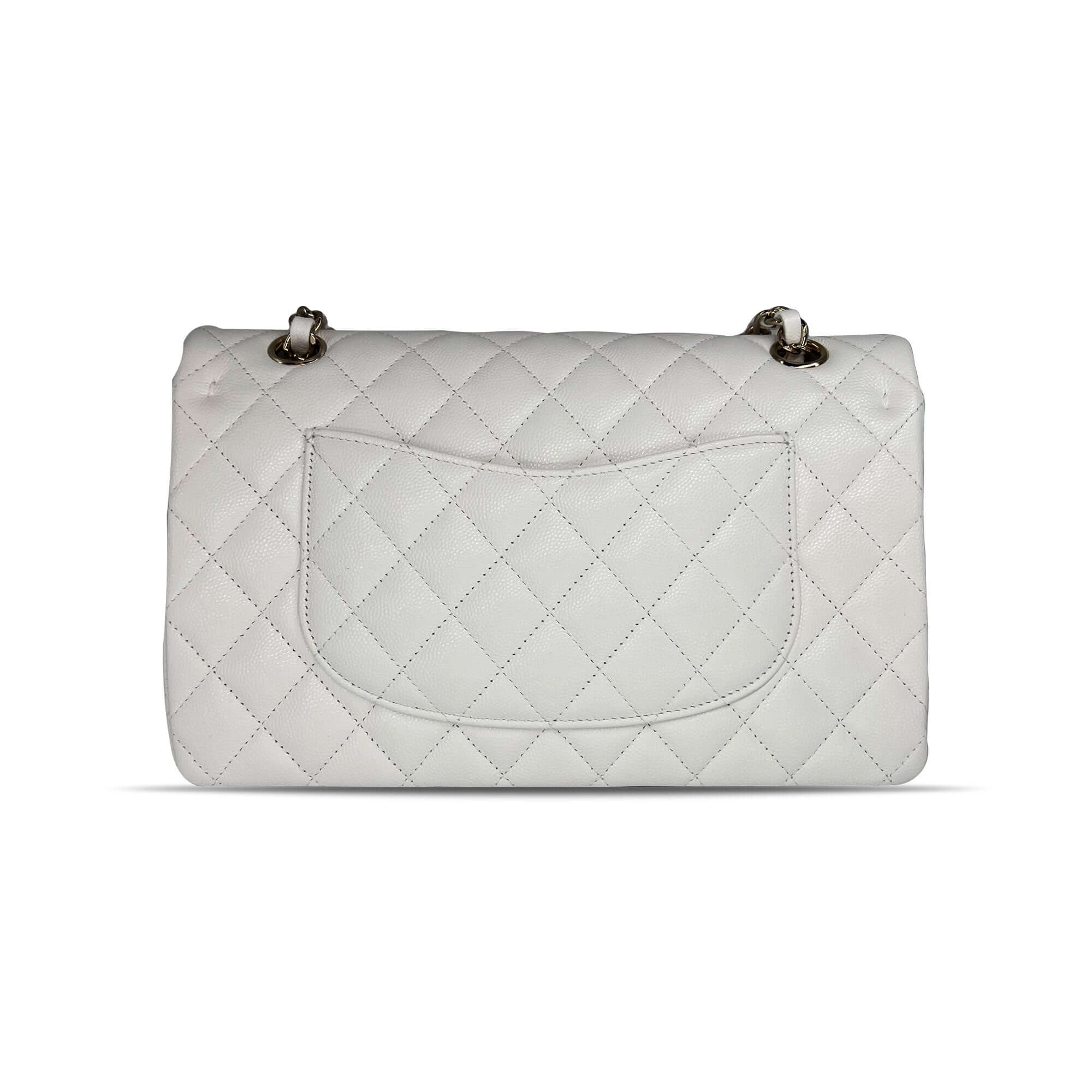 Pre owned Chanel optic white caviar leather double flap closure