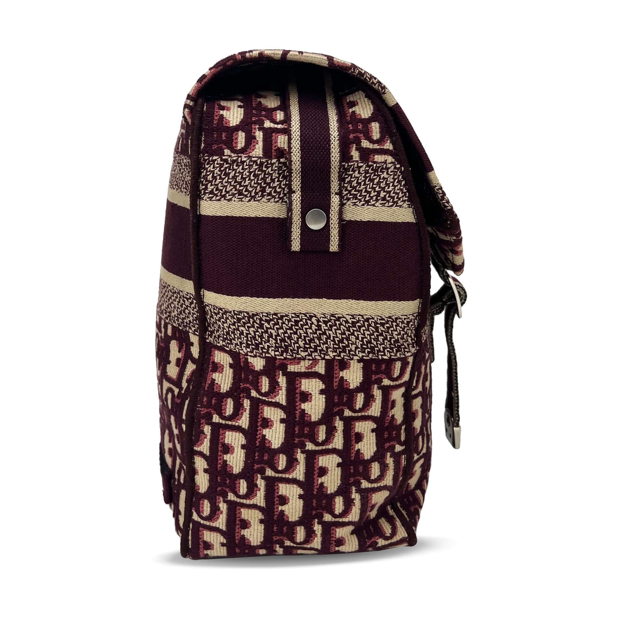 Dior camp messenger bag burgundy oblique embroidery