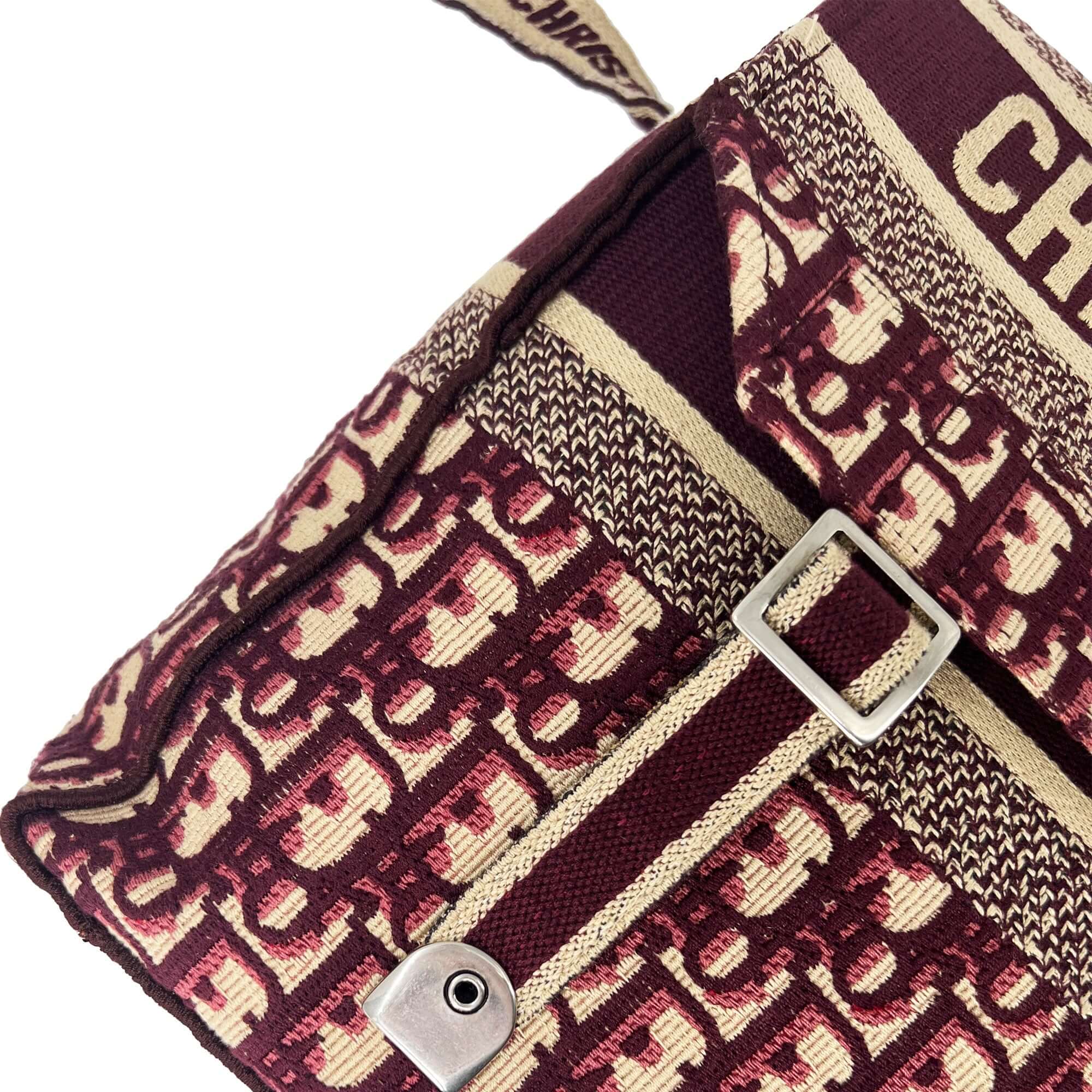Dior camp canvas Messenger Bag Burgundy/Beige Unisex has 2 ink spots On  Side