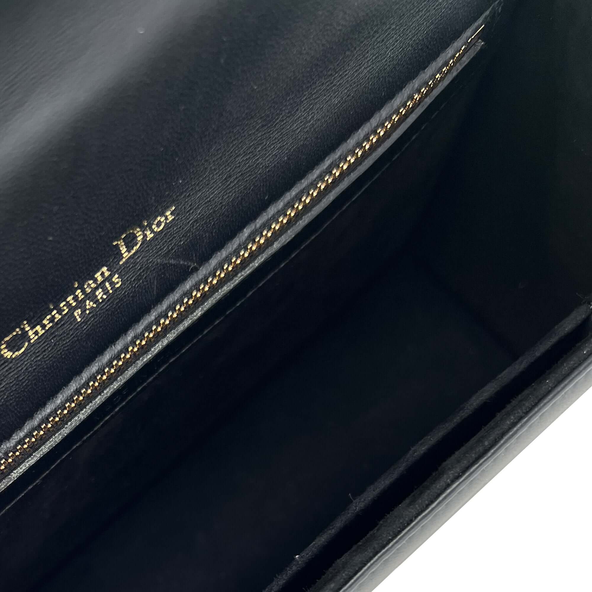 Christian Dior black calfskin on chain handbag