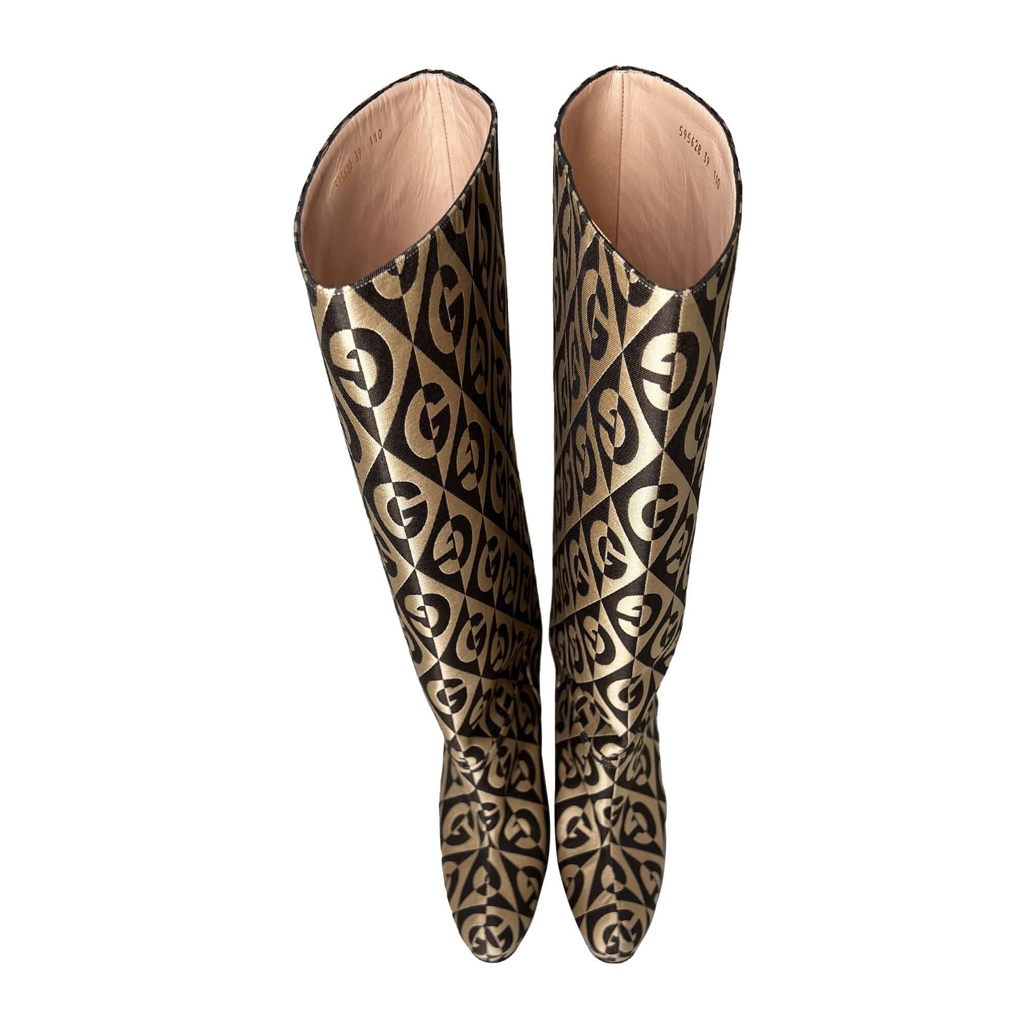 Gucci canvas logo high heel boots