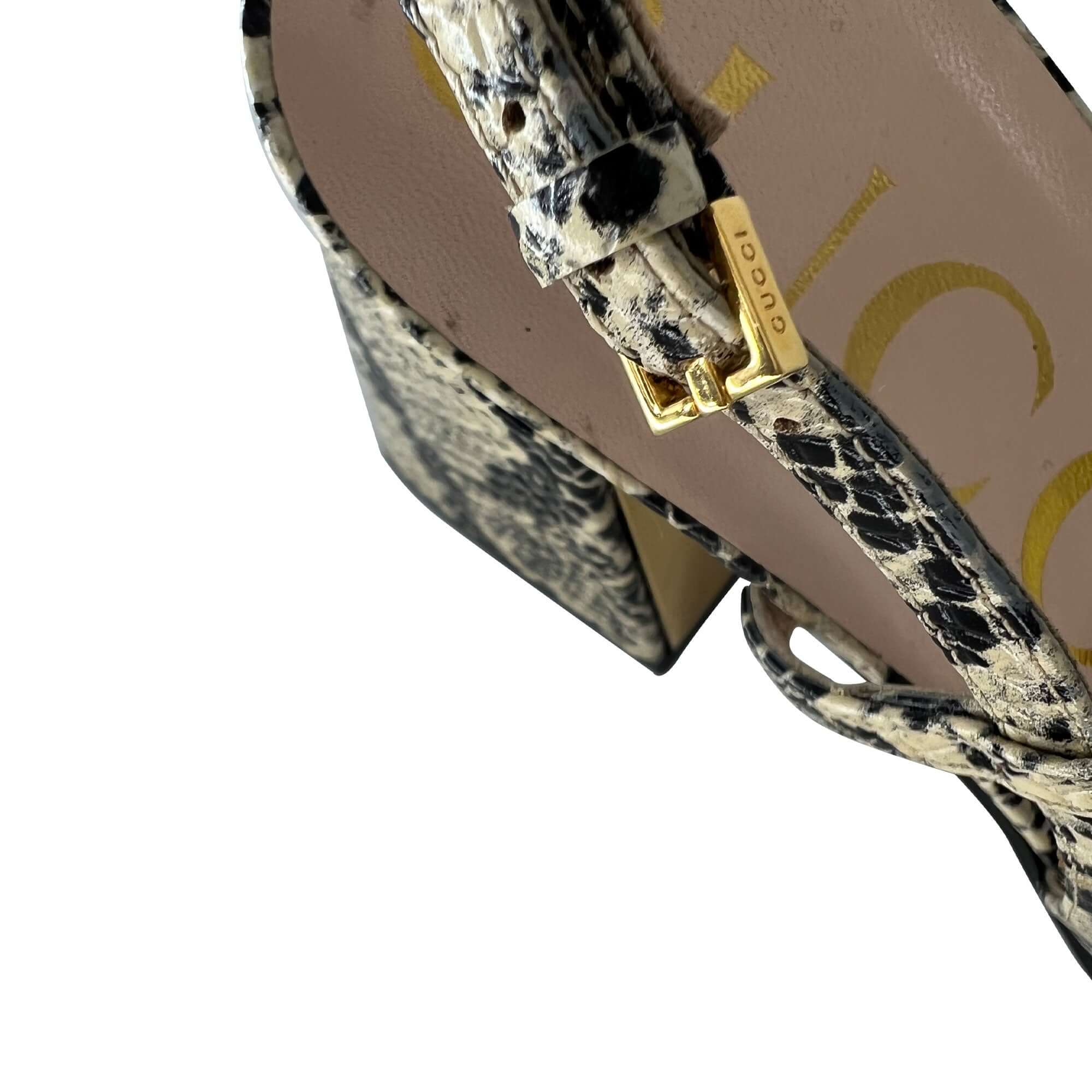 Gucci beige and black leather python print horsebit slingback pumps