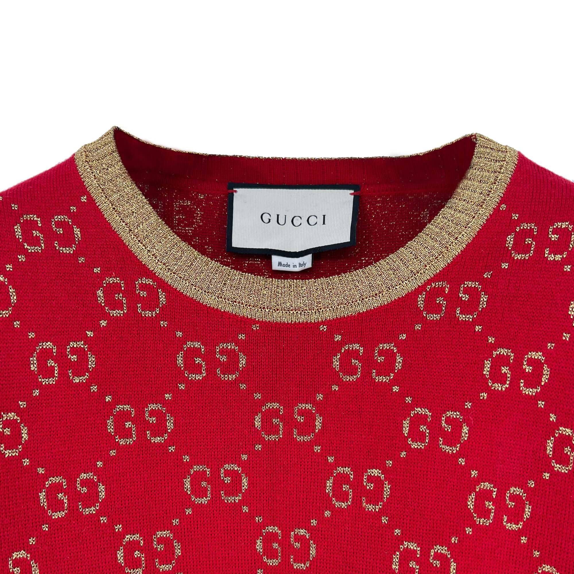 Gucci red gold logo lurex shirt