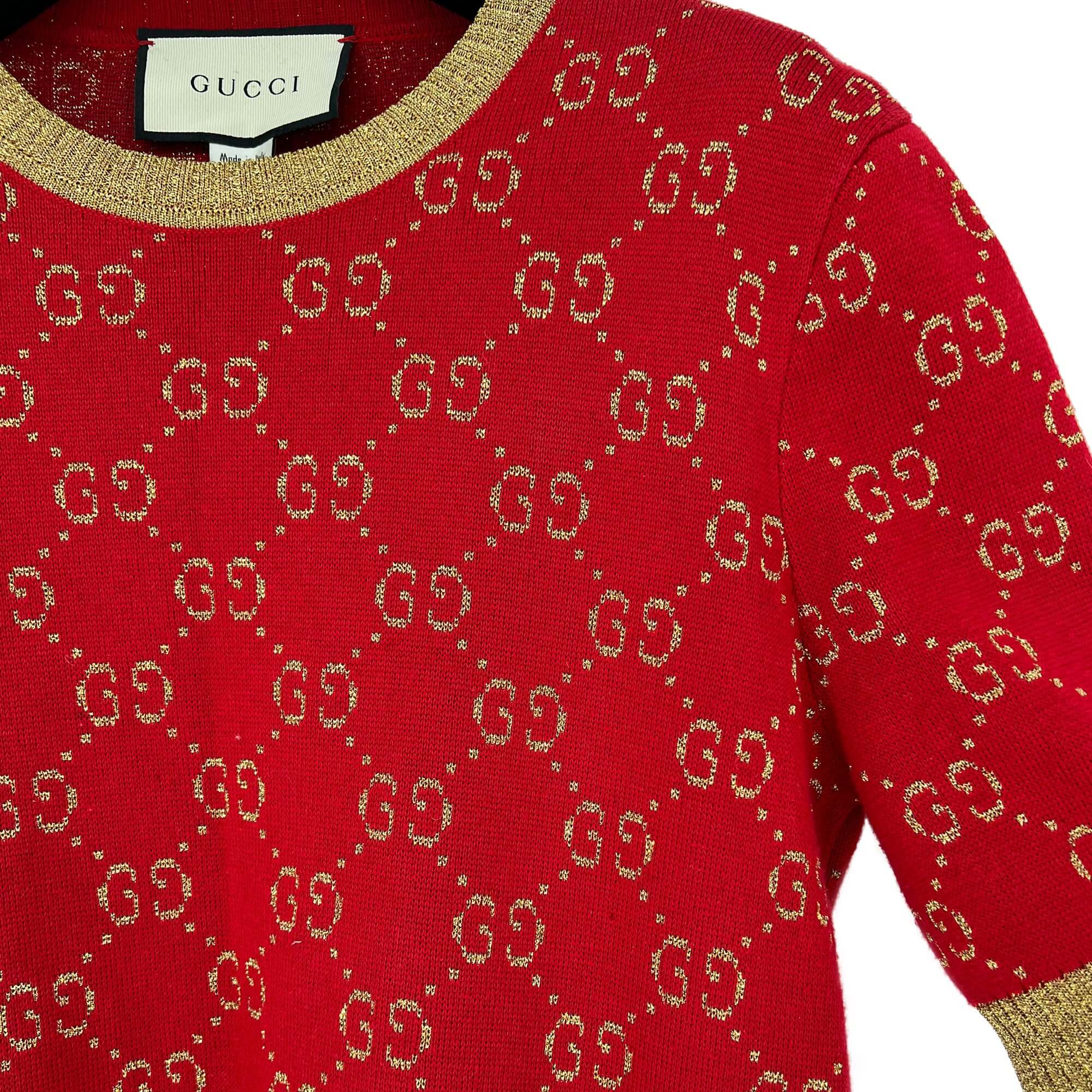Gucci red gold logo lurex shirt