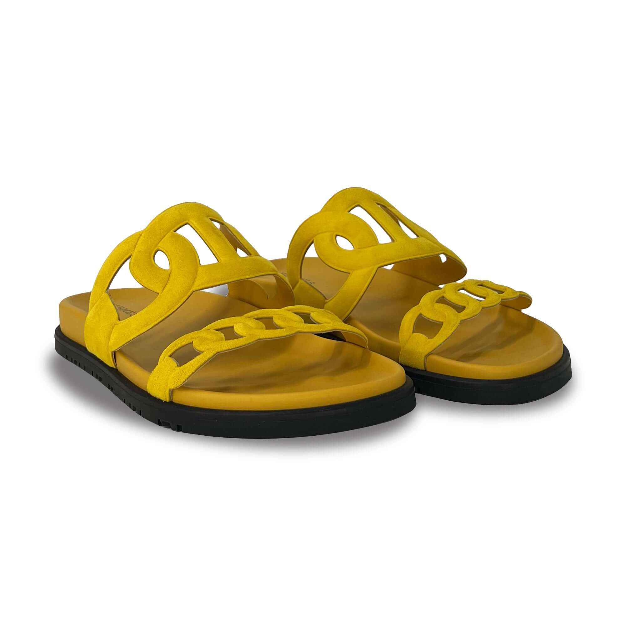 Hermes Extra Designer Sandals in yellow angle