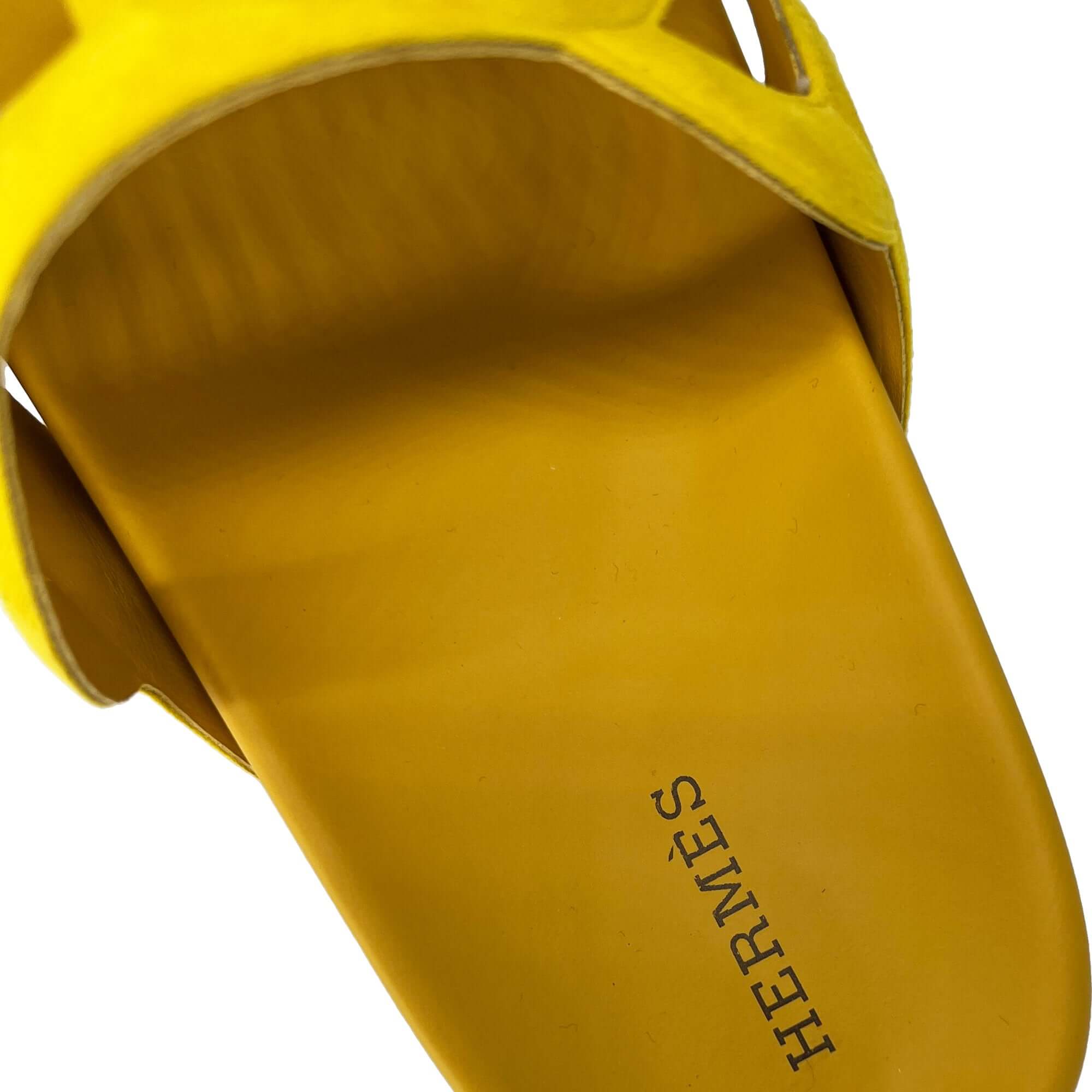 Hermes Extra Designer Sandals in yellow detail back