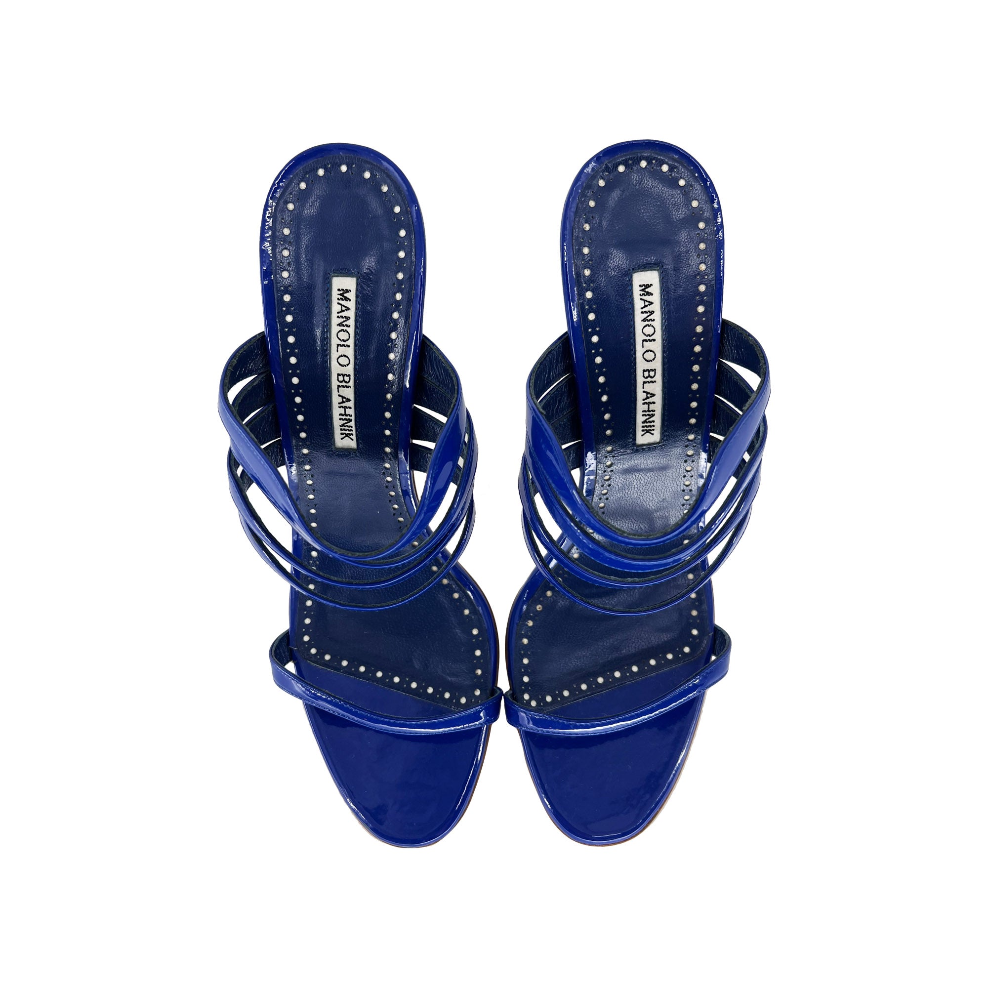 Manolo Blahnik royal blue stripe heeled mules