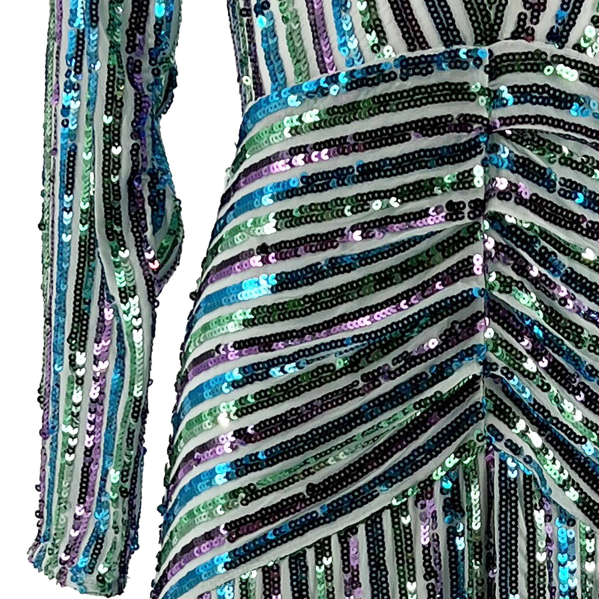 RIXO LONDON - Emmy multi stripe sequin dress