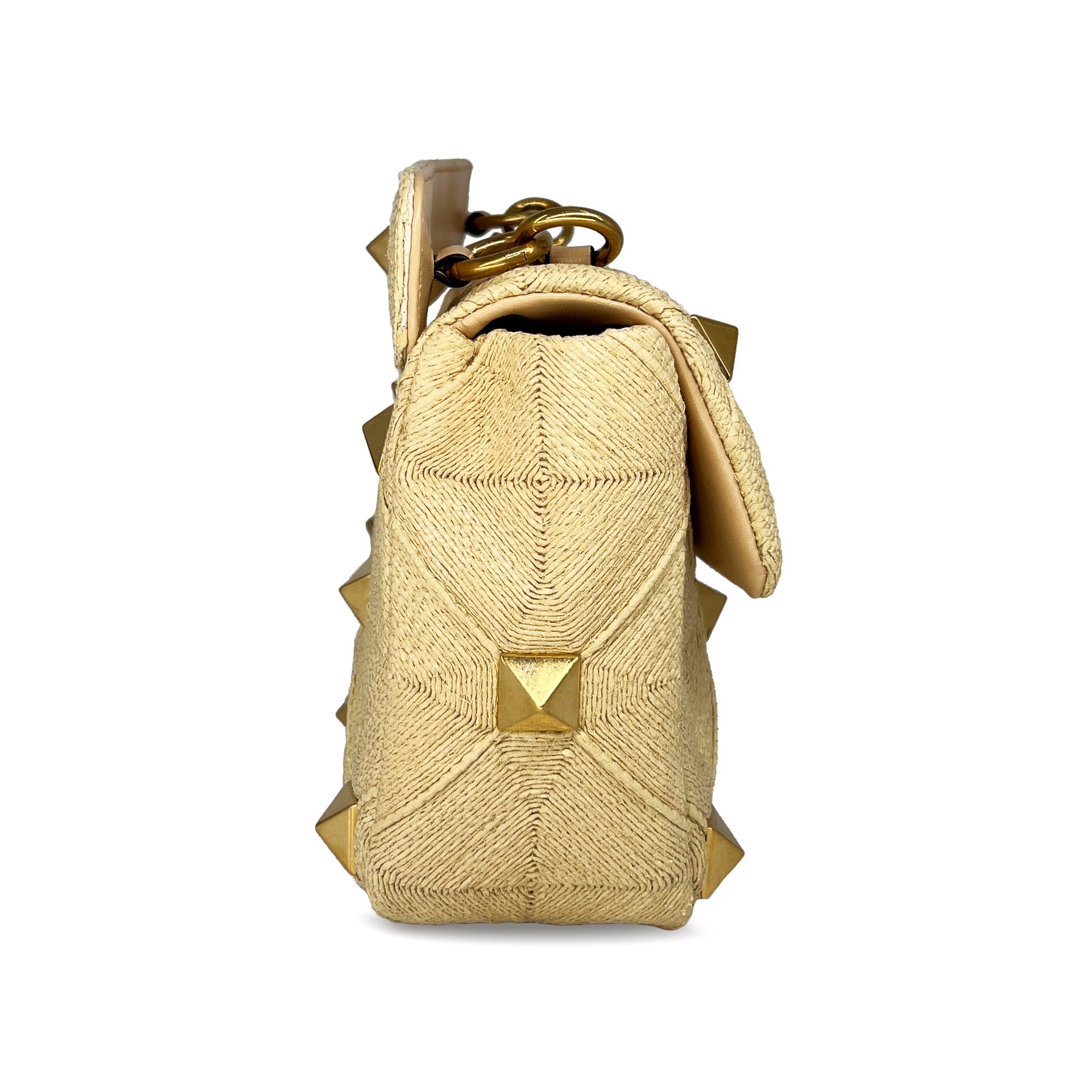 Valentino Roman stud medium faux raffia shoulder bag