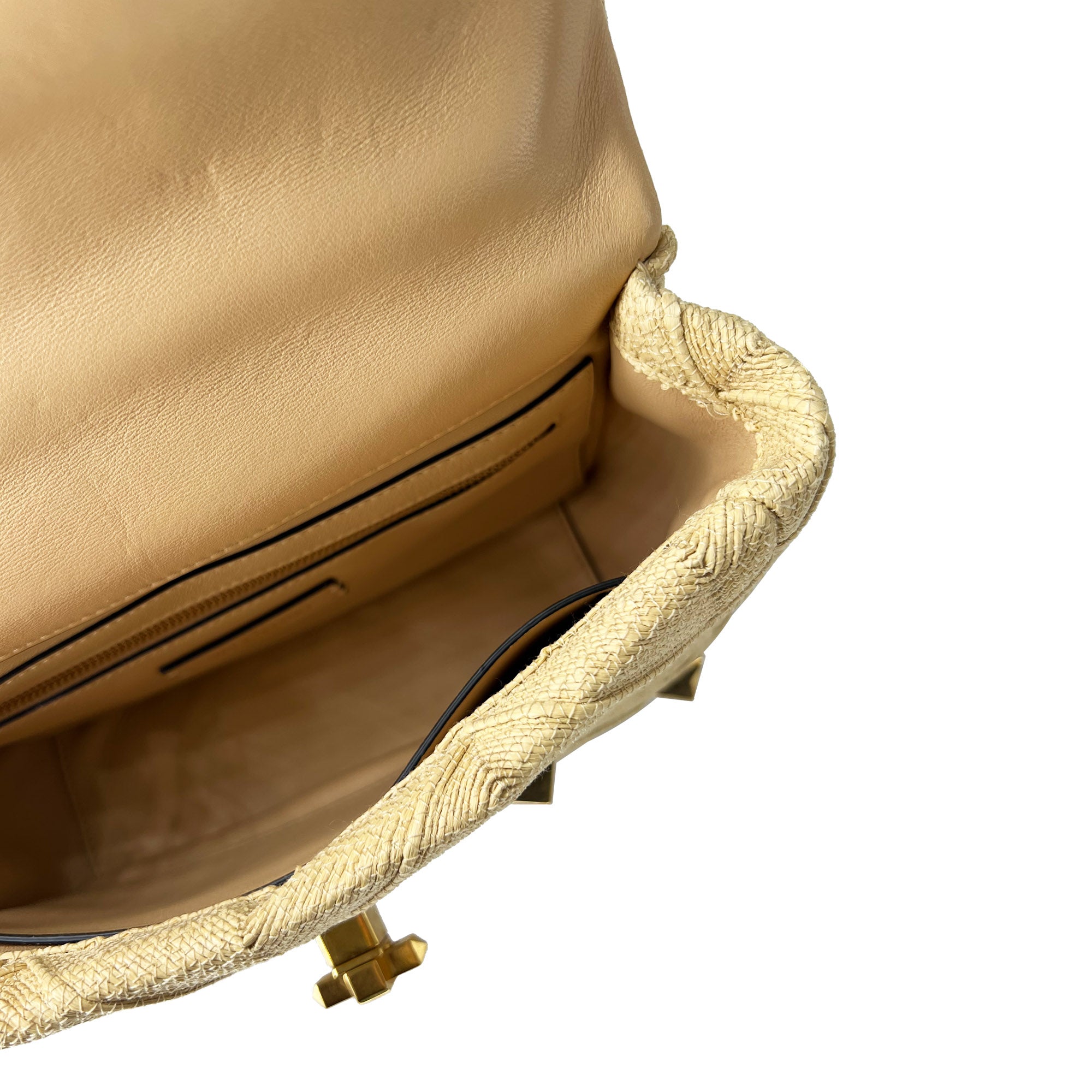 Valentino Roman stud medium faux raffia shoulder bag