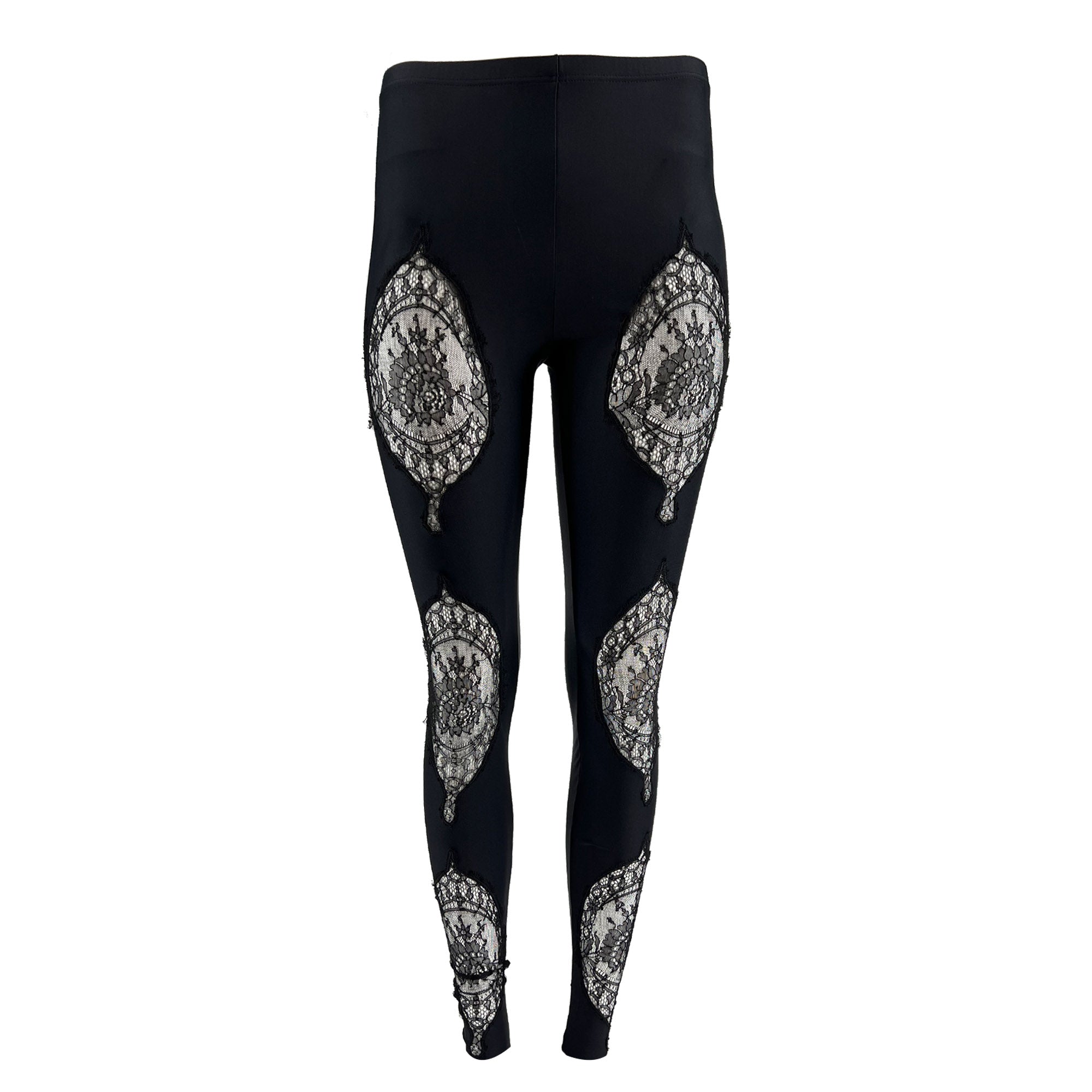 Versace Black Lace Panelled Jersey Leggings/ Tights